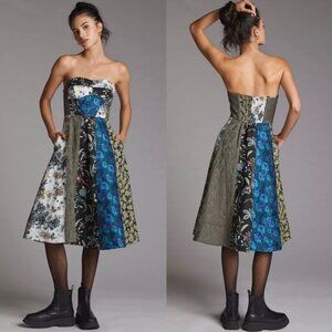 Anthropologie Floral Patchwork Sweetheart Strapless A Line Midi Dress Size 6